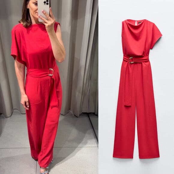 ZARA ASYMMETRIC CREPE BUCKLE JUMPSUIT - Picture 1 of 12